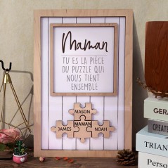 Puzzle en bois fait main personnalisé avec noms pour maman, idée cadeau pour grand-mère, fête des mères