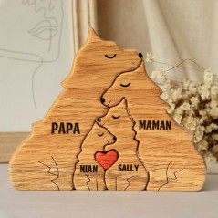 Puzzle familial en bois loup personnalisé avec des noms cadeaux souvenirs pour maman