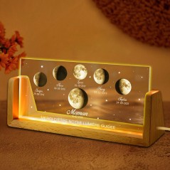 Veilleuse personnalisée avec phases de lune et date, avec prénoms d'enfants, idée cadeau pour maman, fête des mères