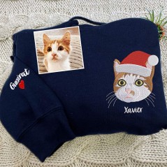 Sweat-shirt personnalisé avec photo de portrait de chat brodé pour les amoureux des chats, cadeaux de Noël