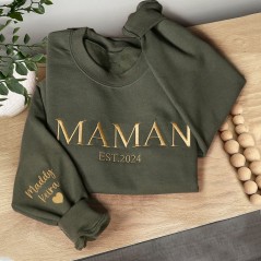 Sweat à capuche brodé personnalisé pour maman avec date, souvenir unique pour maman, cadeau de Noël