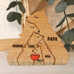 Puzzle familial de loup en bois personnalisé, Figurines d'animaux, cadeaux souvenirs de famille