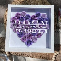 Boîte d'ombre de fleur de coeur de maman personnalisée avec des cadeaux de noms d'enfants pour maman grand-mère