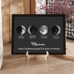 Panneau personnalisé avec cadre en bois pour famille, phases de lune, cadeaux souvenirs, idées de cadeaux pour la fête des mères