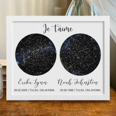Cadre Personnalisé avec Carte du Ciel Imprimée Cadeaux d'Amour pour Couple Cadeau de Noël Idées de Cadeaux d'Anniversaire