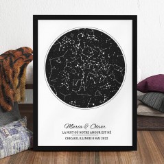 Cadre Personnalisé avec Carte du Ciel de la Nuit où Notre Amour est Né, par Date, Cadeaux d'Anniversaire Cadeaux Uniques pour les Couples