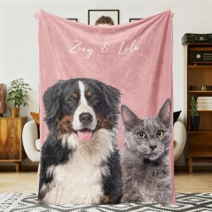 Couverture Personnalisée avec Photo de Chien et de Chat Le Cadeau Idéal pour les Amoureux avec le Nom de Votre Chien Idée Cadeau de Noël Créative