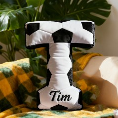 Coussin personnalisé sur le thème du football avec lettre et prénom Cadeau de Noël idéal pour les fans de foot