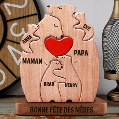 Puzzle personnalisé de famille d’ours en bois avec des noms cadeaux de souvenir de famille cadeau de fête des mères