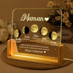 Les nuits où tu es devenue notre maman Veilleuse personnalisée avec phases de lune pour maman Cadeau de fête des mères