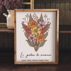 Cadre d'impression d'art de fleur de naissance de jardin de maman personnalisé cadeaux souvenirs pour maman grand-mère