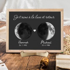 Cadre en bois personnalisé avec phases de lune, cadeau souvenir pour couple, idées de cadeaux d'anniversaire
