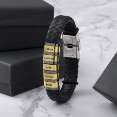 Bracelet en cuir tressé pour homme avec perles gravées sur mesure Idées cadeaux pour la fête des pères