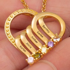 Collier personnalisé en forme de cœur avec noms de famille et pierres de naissance, cadeau unique pour maman et grand-mère