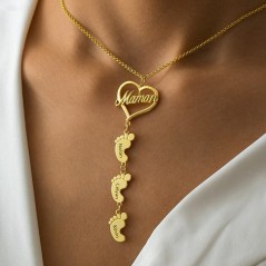 Collier personnalisé avec nom de maman et pendentifs pieds de bébé, cadeaux de fête des mères