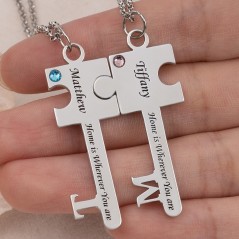 Ensemble de colliers clés puzzle personnalisés avec nom, pierre de naissance, cadeau d'amour pour couple, cadeau d'anniversaire