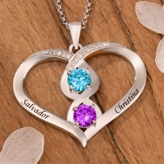 Collier personnalisé avec pierres de naissance en forme de cœur et noms, cadeau pour couple, idées cadeaux d'anniversaire