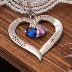 Collier personnalisé avec nom de cœur pour couple avec pierre de naissance, cadeaux d'amour pour les cadeaux d'anniversaire des âmes sœurs