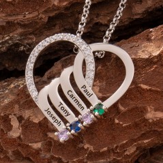 Collier personnalisé avec noms gravés et pierres de naissance Cadeau souvenir pour maman et grand-mère