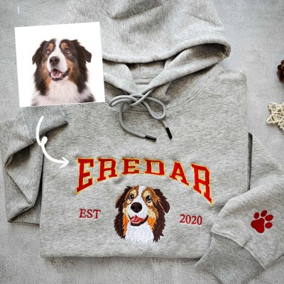 Sweat-shirt à capuche personnalisé avec portrait de chien brodé et date, cadeau souvenir pour les amoureux des animaux