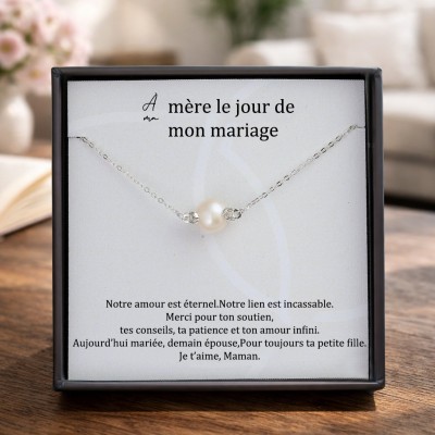 Bijou cadeau pour la mère de la mariée : collier de perles en argent sterling, souvenir de mariage offert par sa fille