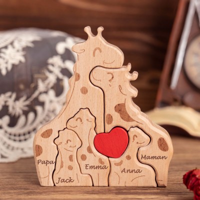 Puzzle personnalisé Famille Girafe, Cadeau Fête des Mères, Anniversaire, Baby Shower, Décoration Intérieure, Décoration Chambre d'Enfant Safari, Idées pour Jeune Maman