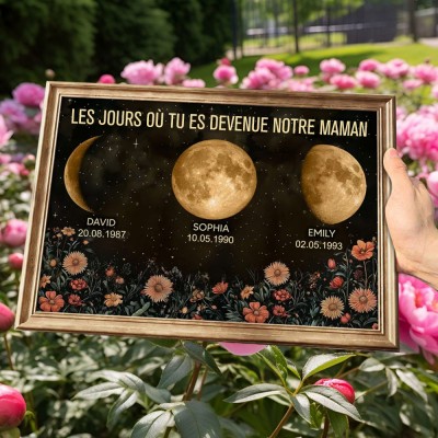 Les jours où tu es devenue notre maman Cadre de phases de lune personnalisé pour maman Cadeau de fête des mères