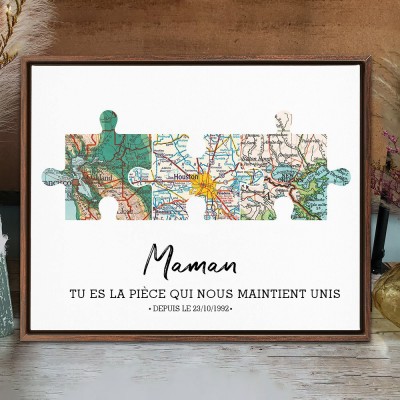 Puzzle Carte de Voyage Familial Cadeau-Souvenir Personnalisé pour Maman et Épouse Cadeau d'Anniversaire Cadeau de Noël en Famille