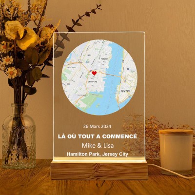 Luminaire Carte « Là Où Tout A Commencé » Personnalisé Cadeau Premier Rendez-vous Cadeau Premier Anniversaire de Mariage Cadeau Saint-Valentin