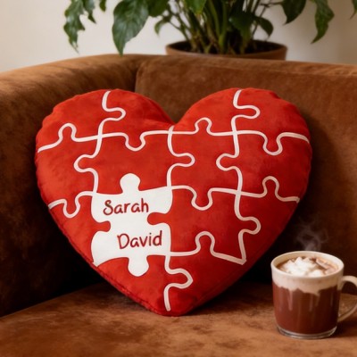 Coussin Forme Cœur Pièce Manquante Sur Mesure pour Anniversaire et Saint-Valentin Cadeau d'Amour Personnalisé pour Couples