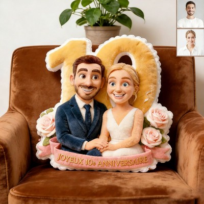 Set d'Oreillers Collage Photo Forme Lettre de Couple Personnalisé Cadeaux-Souvenirs pour Anniversaire et Saint-Valentin