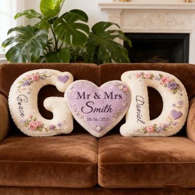 Set d'Oreillers Forme Lettres de Couple Sur Mesure avec Motif Fleuri Cadeaux Uniques pour Anniversaire et Saint-Valentin
