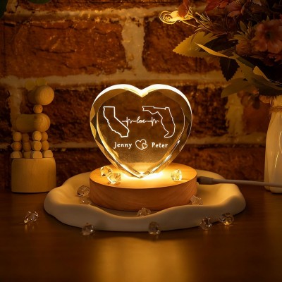 Luminaire Cristal 3D Cœur Personnalisé pour Couples Cadeaux pour Relation à Distance Cadeau d'Anniversaire Cadeau de Noël
