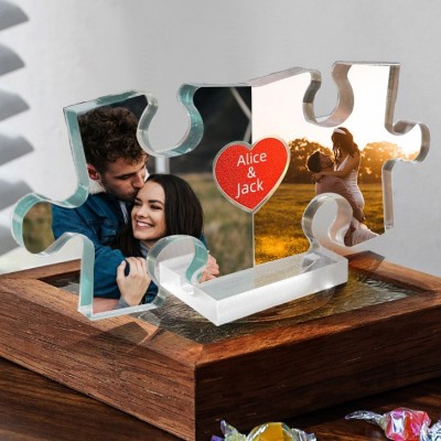 Plaque Photo Puzzle Acrylique de Couple Personnalisée Cadeau-Souvenir pour Couple Cadeaux Uniques pour Anniversaire et Saint-Valentin