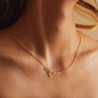 Collier Prénom avec Pierre de Naissance Fait Main Collier Prénom Personnalisé Cadeau de Noël pour Elle Cadeau Femme pour Mariage