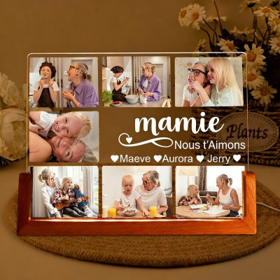 Veilleuse Personnalisée avec Collage Photo pour Mamie Cadeaux pour Maman Cadeau Souvenir de Famille Cadeau Unique pour la Fête des Mères