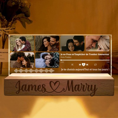 Collage Photo Personnalisé de Chansons pour Couple Veilleuse Idée Cadeau d'Anniversaire Cadeaux de Saint-Valentin pour les Couples