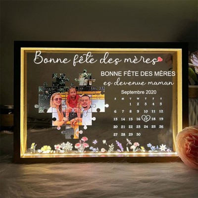 Cadre Photo Personnalisé avec Veilleuse « C'est le Jour où Tu es Devenue Maman » Cadeaux Souvenirs pour Maman Cadeau pour la Fête des Mères