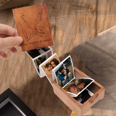 Album Photo en Bois à Tiroir Personnalisé pour Couples Cadeaux de Mariage Anniversaire pour Elle Lui Cadeau Saint-Valentin pour Couples