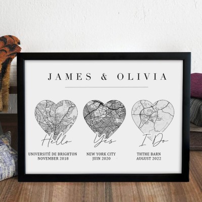 Carte Lieu en Bois pour Couple Sur Mesure Cadeau d'Anniversaire pour Épouse et Mari Cadeau de Mariage Unique Cadeau de Noël