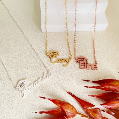 Collier de Graduation Personnalisé Collier avec Logo Personnalisé Collier Prénom Cadeau de Fin d'Études Secondaires pour Elle