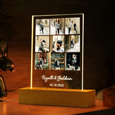 Collage Photo Personnalisé pour Couple - Veilleuse Cadeaux d'Anniversaire pour Couples Idées Cadeaux pour la Saint-Valentin