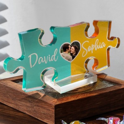 Plaque Puzzle Acrylique de Couple Personnalisée avec Photo Cadeau d'Anniversaire Unique Cadeau de Saint-Valentin pour Couples