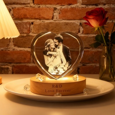 Luminaire Portrait 3D Cristal Photo Familial Sur Mesure avec Socle Cadeau pour Couples Cadeau d'Anniversaire Cadeau de Noël