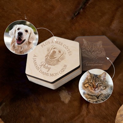 Boîte Commémorative en Bois Gravée à Poils d'Animal Personnalisée avec Photo Cadeaux en Cas de Perte d'Animal Idées Cadeau de Noël