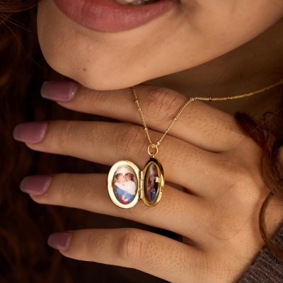 Collier Médaillon avec Photo Collier Ovale Gravé avec Pierre de Naissance Collier Photo Cadeau de Noël Cadeau d'Anniversaire pour Maman