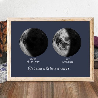 Cadre de phase de lune personnalisé, cadeau unique pour couple, idées de cadeaux d'anniversaire