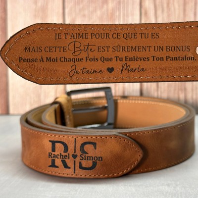Ceinture en Cuir Gravée pour Homme Cadeau Personnalisé pour Lui Cadeau d'Anniversaire pour Mari Cadeau de Noël