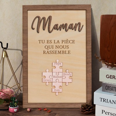 Puzzle personnalisé avec noms Maman, tu es la pièce qui nous rassemble Idées cadeaux pour la fête des mères