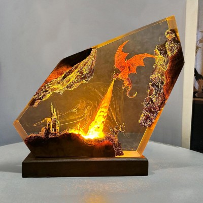 Lampe en bois et résine Dragon de Feu, cadeau d'Halloween pour lui, idées cadeaux d'anniversaire